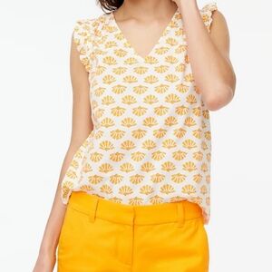 J. Crew White Orange Spring Summer Printed Sleeveless Ruffle Top Size XS